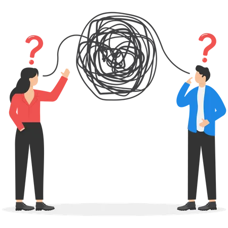 Businessman And Woman Have Troubles With Understanding Each Other Problems In Communication Misunderstanding Create Confusion In Work Miscommunicate Unclear Information Vector Illustration Illustration