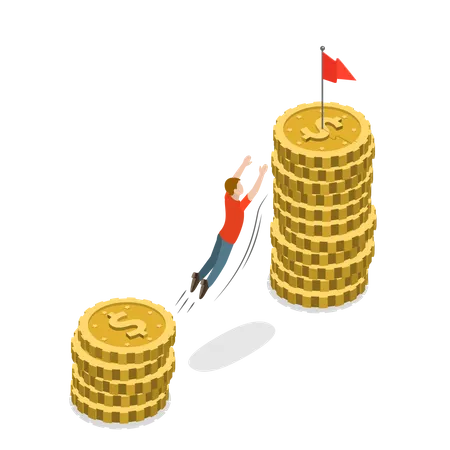 Isometric Flat Vector Concept Of Business Motivation Achievment Ambition And Leadership Pay Rise Salary Increase Illustration