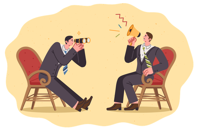 Business negotiations of two men discussing plans and holding binoculars  Illustration