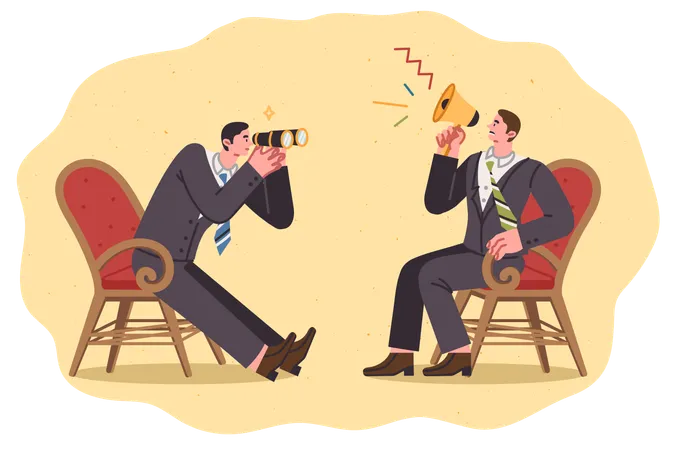 Business negotiations of two men discussing plans and holding binoculars  Illustration