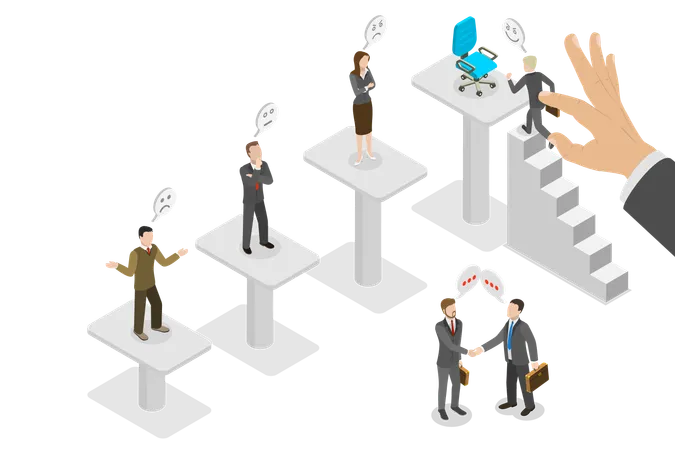3 D Isometric Flat Vector Conceptual Illustration Of Business Nepotism And Corruption Unfair Treatment At Work Illustration