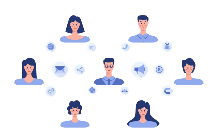 Business network in referral marketing  イラスト