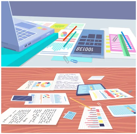 Business Notes And Graphs On Table Illustration