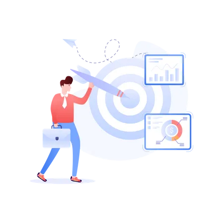Person With Dartboard And Chart Concept Of Business Objectives Flat Illustration Illustration