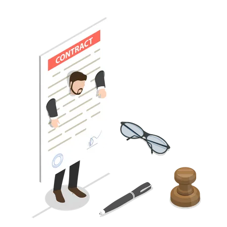 Flat Isometric Vector Concept Of Contract Fetters Business Obligations Financial Debt Illustration