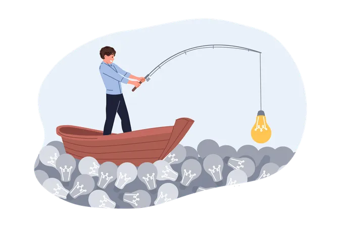 Business on boat and finding idea  Illustration