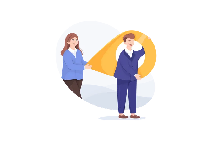 Businessman And Woman Carry A Large Map Pointer New Office Location Concept Illustration