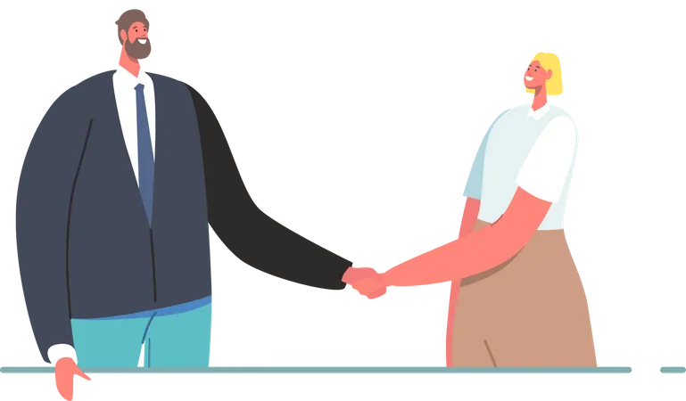 Business Partners Agreement Gender Sex Equality Deal Partnership Concept Business People Man And Woman Characters Meeting Shaking Hands During Negotiation Balancing Cartoon Vector Illustration Illustration