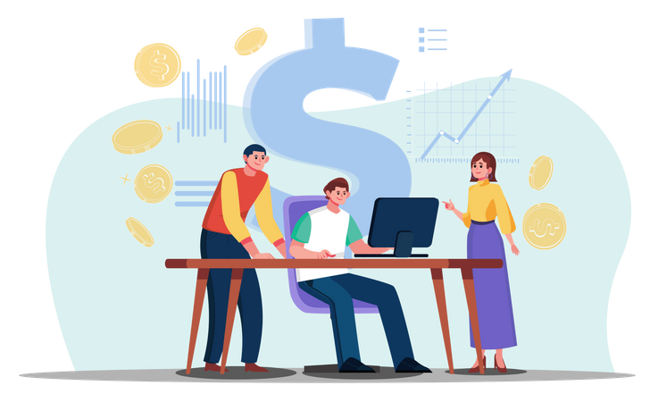 Business partners analyzing business growth Illustration
