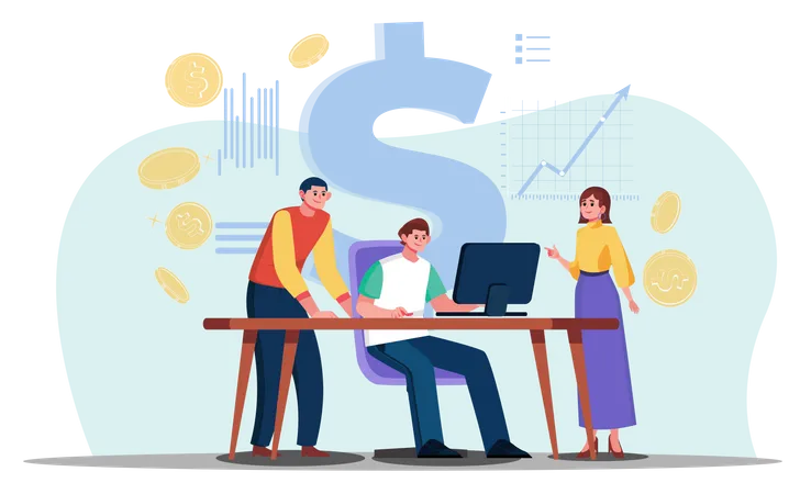 Business partners analyzing business growth Illustration