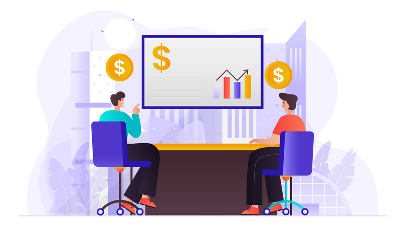 Business Partners Analyzing Business Growth  Illustration