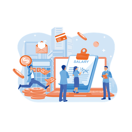 Business partners analyzing revenue report  Illustration