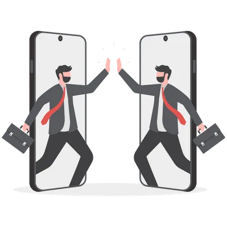 Young Businessmans Giving A High Five Vector Business Success Celebration Illustration Hands In A Gesture Illustration