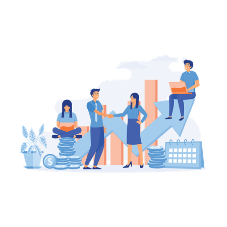 Business partners collaborate for financial deal  Illustration