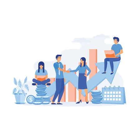 Business partners collaborate for financial deal  Illustration