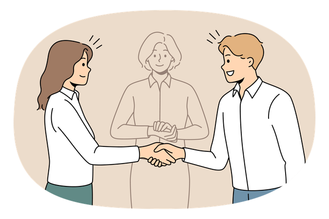 Business partners come to solution with mediator help  Illustration