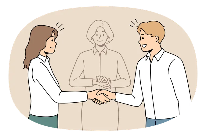 Business partners come to solution with mediator help  Illustration