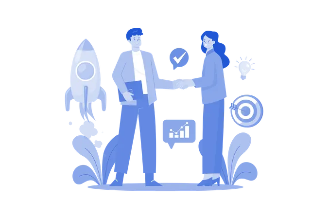 Business Man Shakes Hands With Partners To Develop Business Illustration