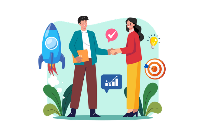 Business Partners Developed Business Together  Illustration