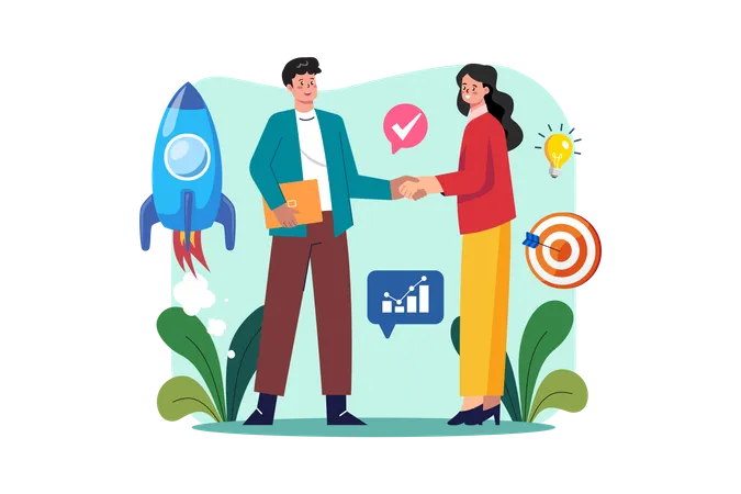 Business Partners Developed Business Together Illustration