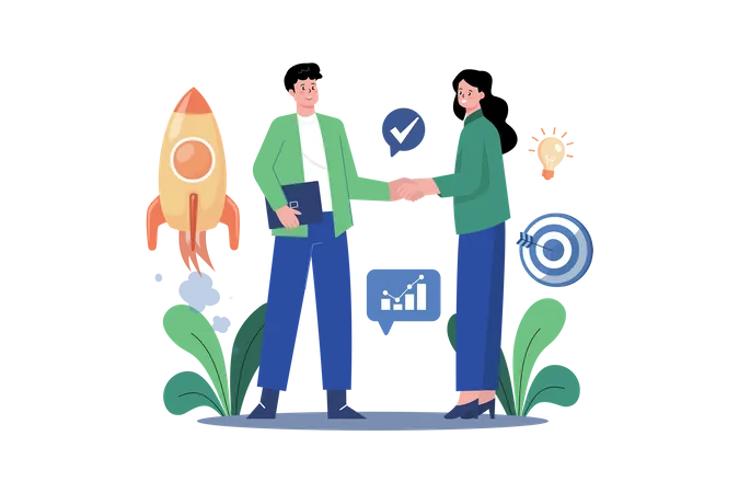 Business Partners Developed Business Together  Illustration