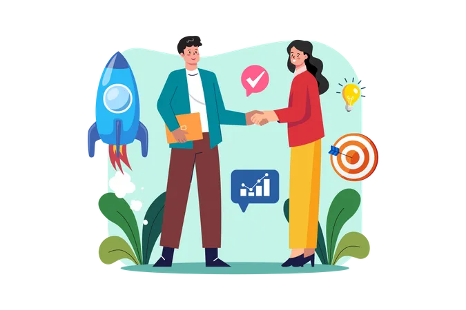 Business Partners Developed Business Together  Illustration