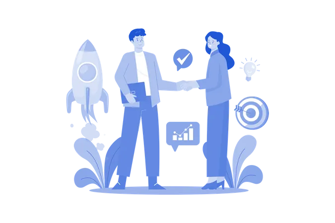 Business Partners Developed Business Together  Illustration