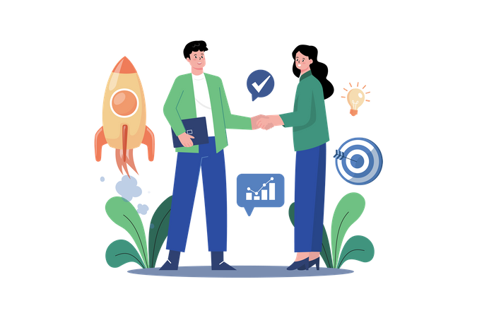 Business Partners Developed Business Together  Illustration