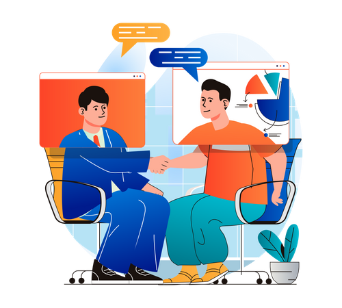 Business partners doing online dealing  Illustration