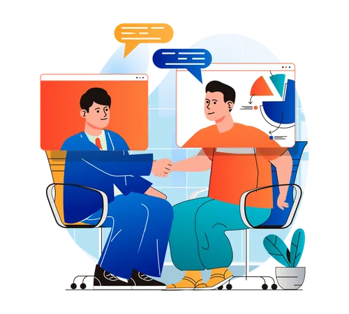 Business partners doing online dealing  Illustration