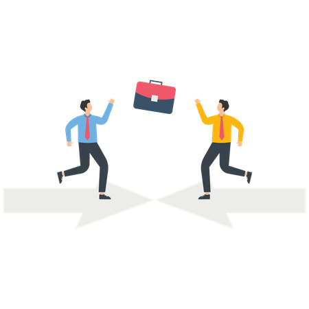 Business partners handshake and standing on the arrow  Illustration