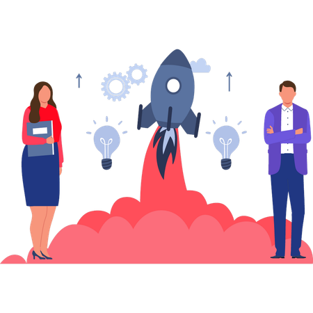 Business partners have successful product launch  Illustration
