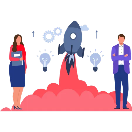 Business partners have successful product launch  Illustration