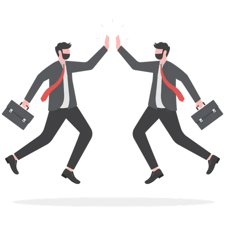 Team Success Winners Hi Five Or Congratulation On Business Goal Achievement Collaboration Or Encouragement Concept Happy Businessman Teamwork Coworkers Jumping And Hi Five Clapping Hands Illustration