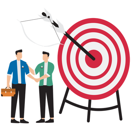 Business partners shaking hands after achieving target  Illustration