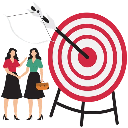 Business partners shaking hands after achieving target  Illustration