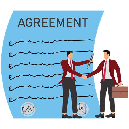 Business partners shaking hands after signing business agreement documents  Illustration