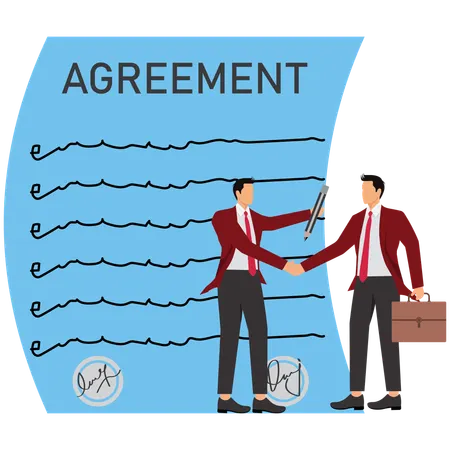 Business partners shaking hands after signing business agreement documents  Illustration