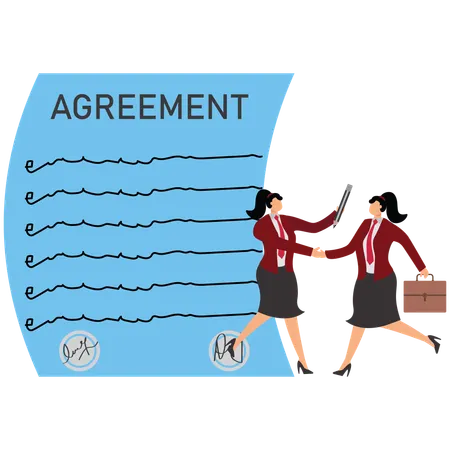 Business partners shaking hands after signing business agreement documents  Illustration
