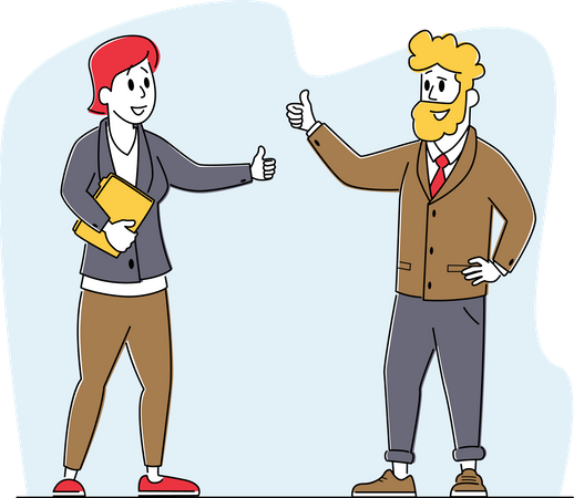 Business Partners Showing Thumb Up during Negotiation Illustration