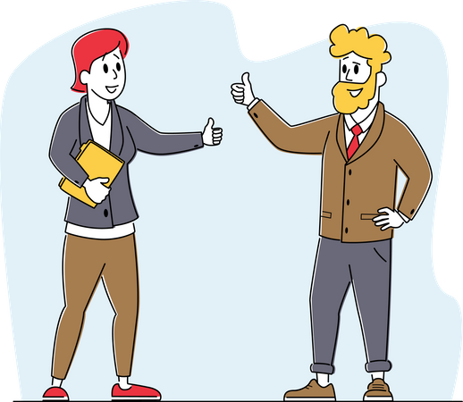 Business Partners Showing Thumb Up during Negotiation  Illustration