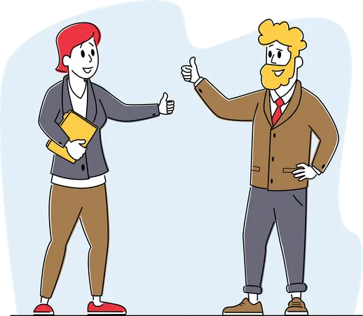 Business Partners Showing Thumb Up during Negotiation  Illustration