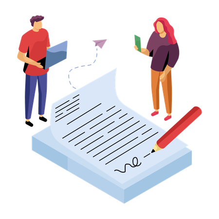 Business partners signing business contract  Illustration