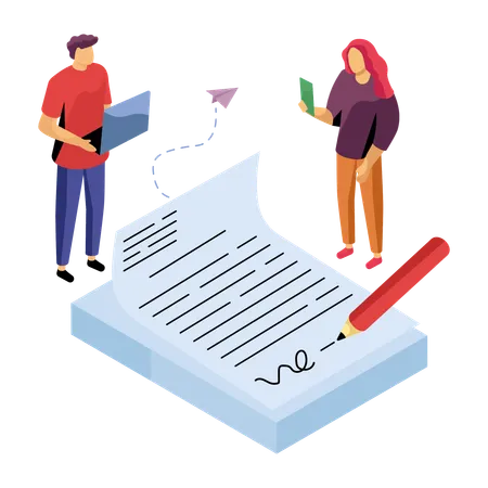 Business partners signing business contract  Illustration