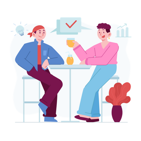Business partners sitting in cafe  Illustration