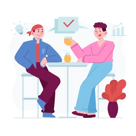 Business partners sitting in cafe  Illustration