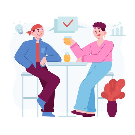 Business partners sitting in cafe  Illustration