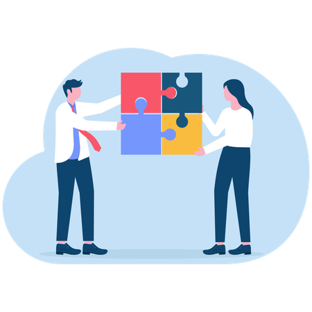 Business partners solving business puzzle  Illustration