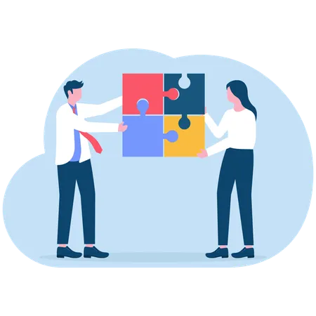 Business partners solving business puzzle  Illustration