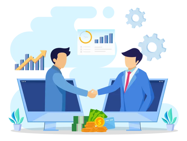Business To Business Marketing Concept B 2 B Solution Two Business Partners Shaking Hands Illustration